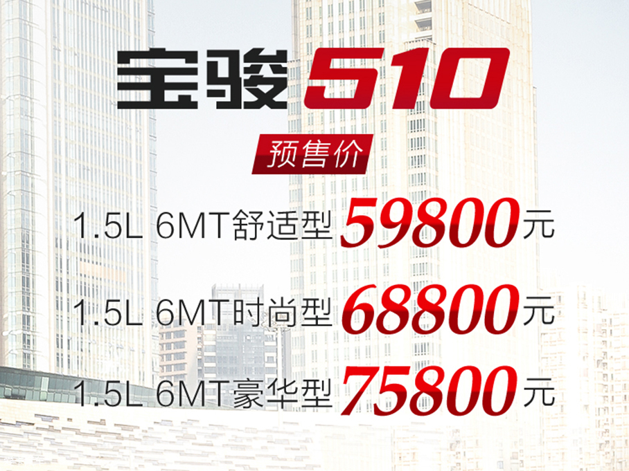 宝骏510预售价公布 共三款车/5.98万起